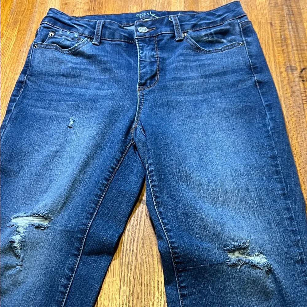 Time‎ and Tru Women 10 Blue Denim Straight Distressed 5 Pocket Stretch Jeans